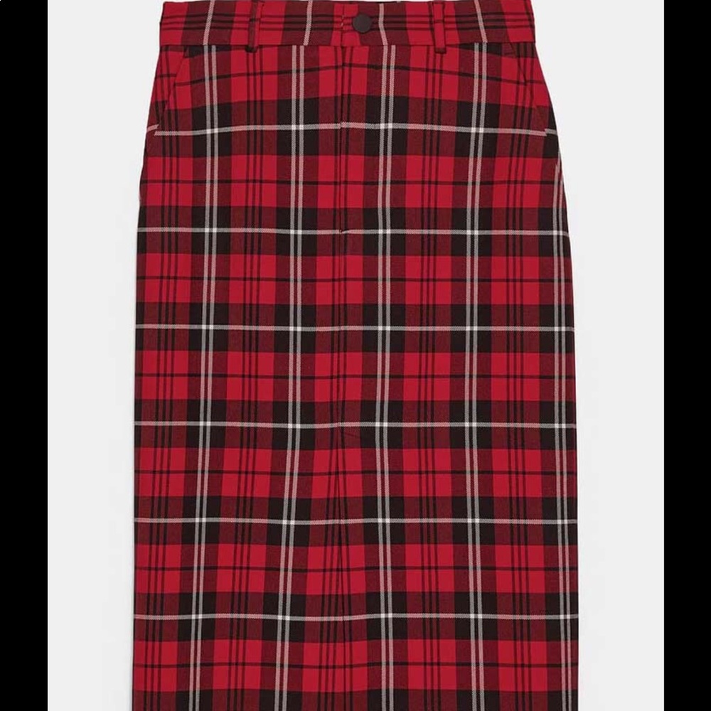 Zara Red Plaid Pencil Skirt